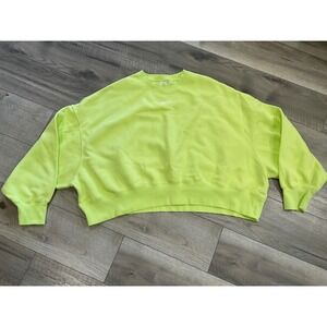 Nike Womens Oversized Fleece Crewneck Sweatshirt Neon Green XL Embroidered